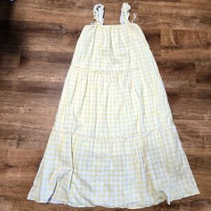 Charlie Holiday Yellow Gingham Oversized Medium  Maxi Dress